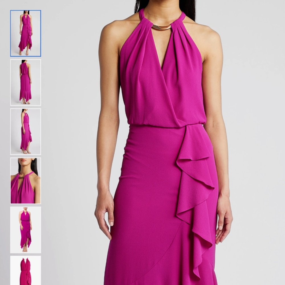 Xscape Evenings Ruffle Detail Crepe High-Low Gown, size 6